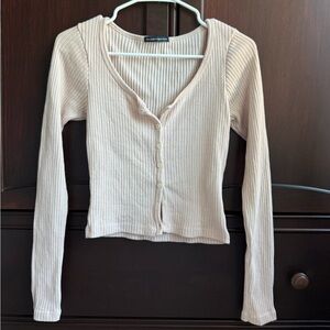 Ribbed Button-Up Pale Pink Cardigan